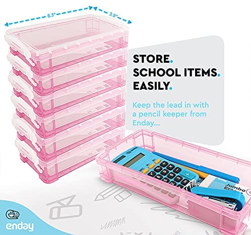 1 PK Pink By Enday Plastic Stackable Assorted Color Box Red Grey Purple Pencil Case Blue Large Capacity School & Office Supplies Pencil Utility Box Storage Organizer Also Available in Green 