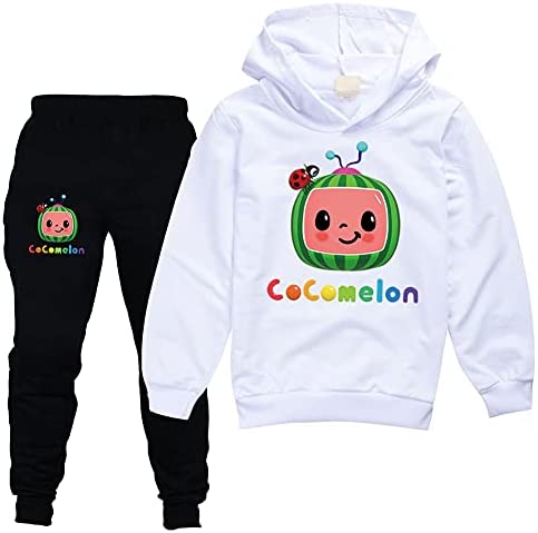 AKEBD Boys Girls Cartoon Print Hoodie Sweatshirts Sweatpants Tracksuit Sets Kids Youth 2 Piece Outfits Clothes 