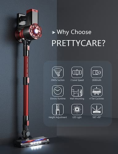 Cordless Vacuum Cleaner, 180W Powerful Suction Stick Vacuum with 35min Long Runtime Detachable Battery, 4 in 1 Lightweight Quiet Vacuum Cleaner Perfect for Hardwood Floor Pet Hair: Home & Kitchen