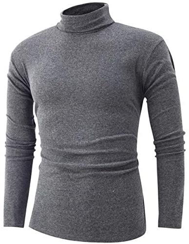 jonivey Mens Basic Turtleneck Long Sleeve Solid Casual Knitted T-Shirt Pullover Tops 