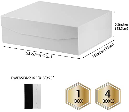 PACKGILO 1 Black Large Gift Box with Lid 13x9x4 Inches Groomsman Box Reusable Gift Box for Clothes Hard Collapsible Gift Box with Magnetic Closure Bridesmaid Proposal Box Glossy Black 