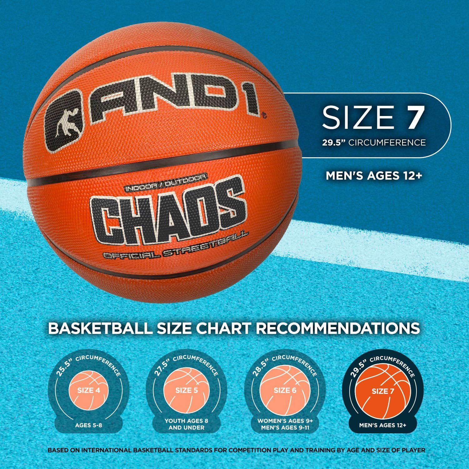 AND1 Street Grip Premium Composite Leather Basketball & Pump- Official Size 7 (29.5”) Streetball, Made for Indoor and Outdoor Basketball Games