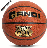 AND1 Street Grip Premium Composite Leather Basketball & Pump- Official Size 7 (29.5”) Streetball, Made for Indoor and Outdoor Basketball Games