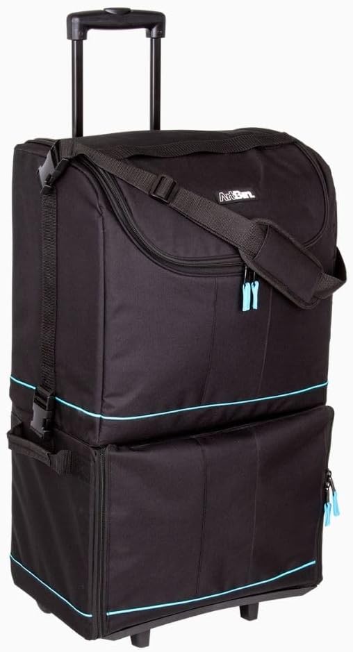 ArtBin 6922SP Tote Express Rolling Portable Art Craft & Sewing Storage Organizer Bag with Wheels-Fits Sewing Machine, 0, Black/Aqua