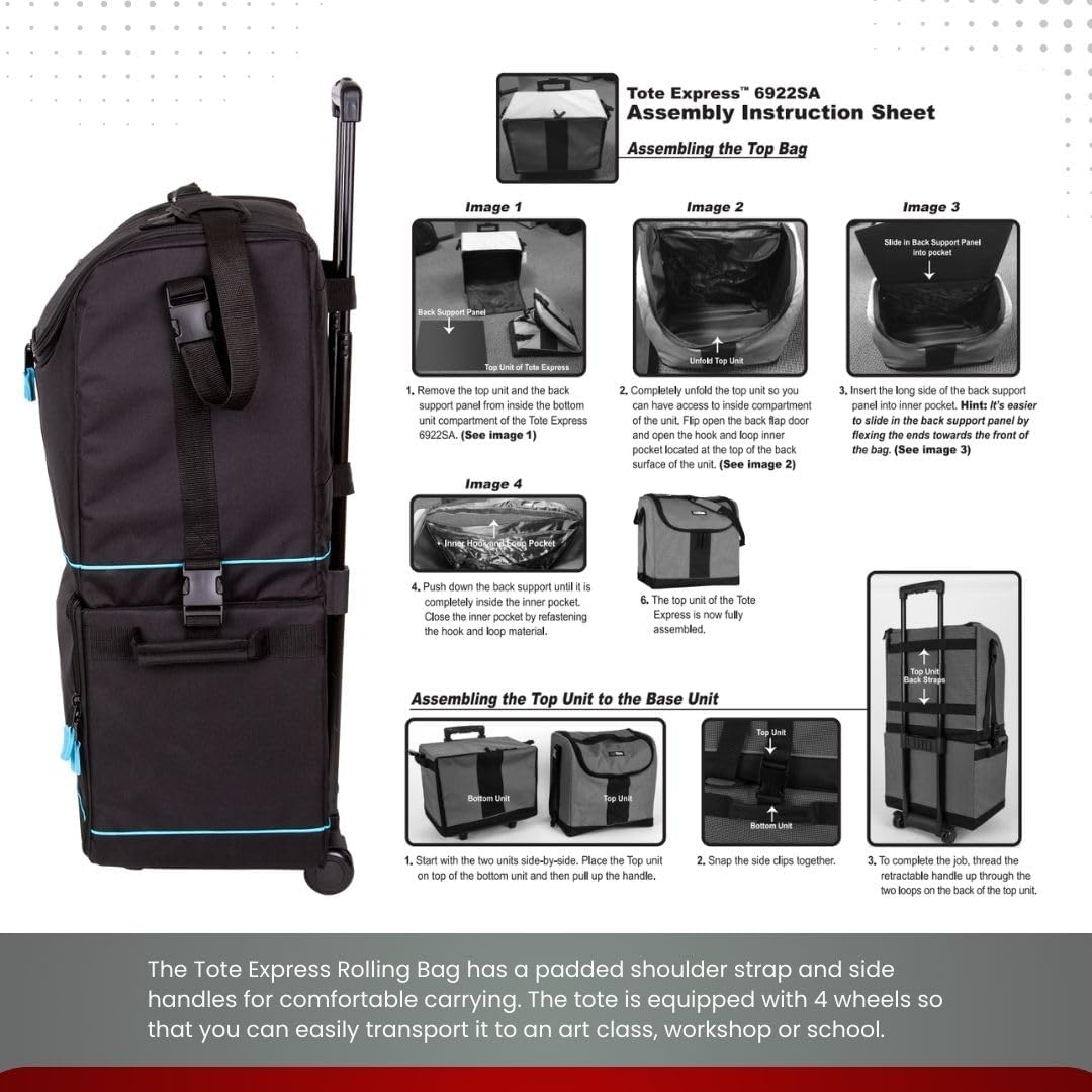 ArtBin 6922SP Tote Express Rolling Portable Art Craft & Sewing Storage Organizer Bag with Wheels-Fits Sewing Machine, 0, Black/Aqua