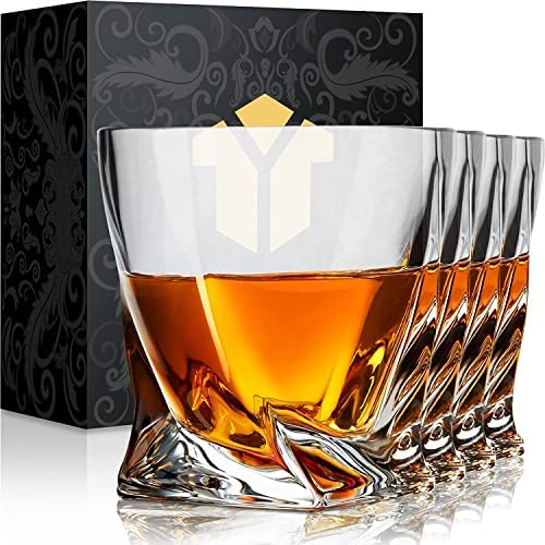 DeeCoo Crystal Old Fashioned Whiskey Glasses (Set of 4), 11 Oz  Unique Bourbon Glass, Ultra-Clarity Double Old Fashioned Liquor Vodka  Bourbon Cocktail Scotch Tumbler Bar Glasses Set: Old Fashioned Glasses