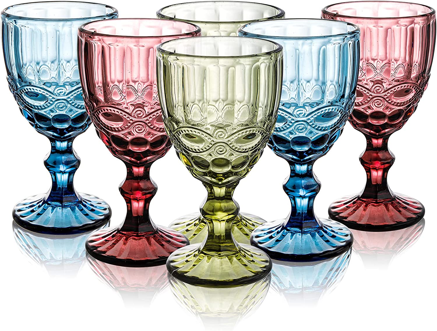 American Atelier Vintage Bubbles 11 Ounce Capacity Wine Glasses Set of 4 Wine Goblets, Vintage Style Glassware, Dishwasher Safe, Blue