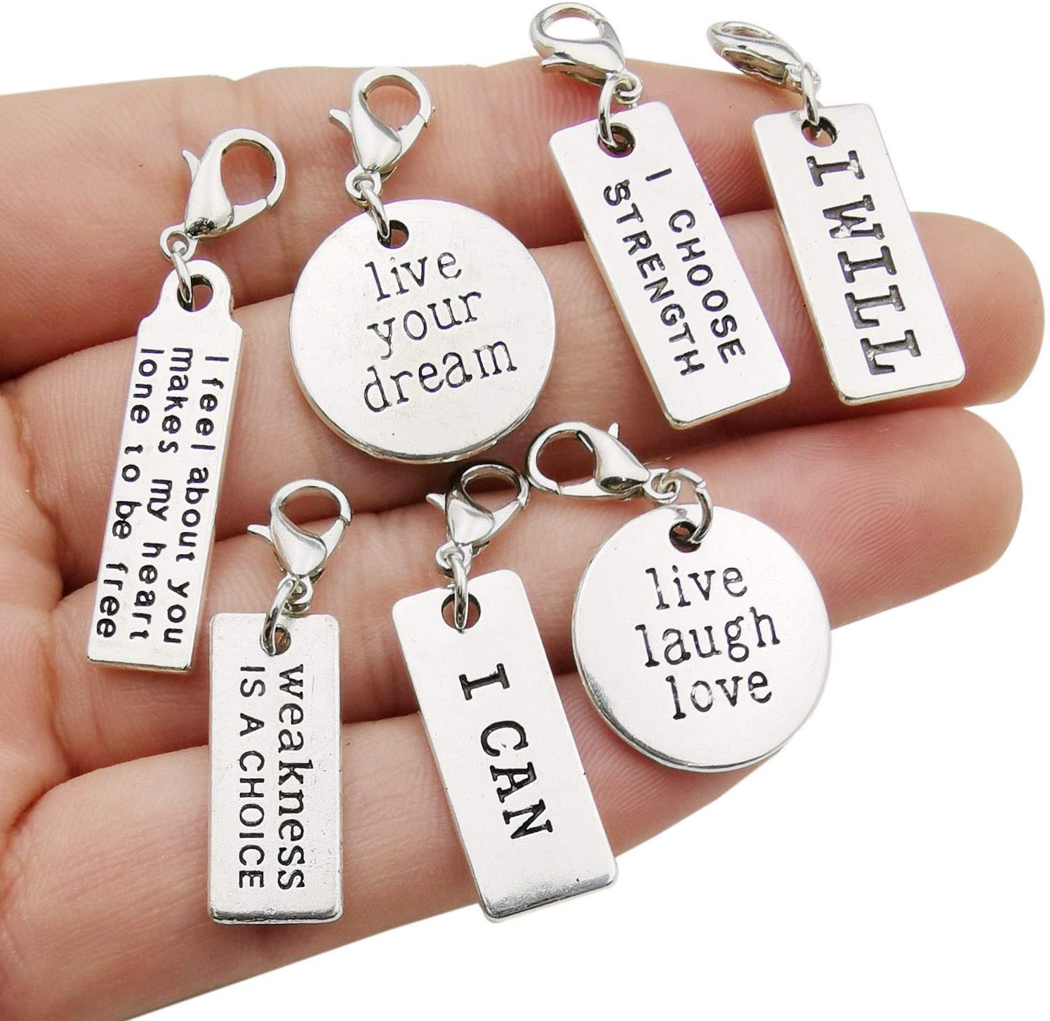 Set Of 4 Clip On Charms, Build Your Own Bracelet, Bag, Purse, Handbag,  Message, Inspirational, Keychain, Zipper Pull, Jewelry