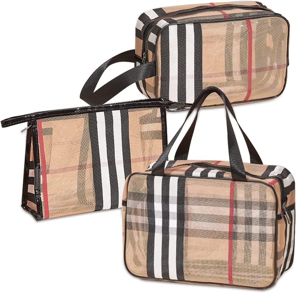 Checkered Women Makeup Bag Travel Make Up Case Water-Resistant