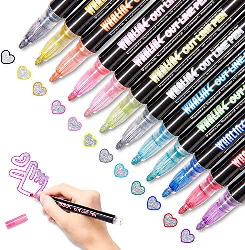 Super Squiggles Outline Markers: Shimmer Markers Set, 24 Colors Super  Squiggles Markers, Double Line Self-Outline Metallic Pens for Scrapbook  Photo Album, Gift Card Making, Easter Eggs, Art Crafts price in Saudi  Arabia