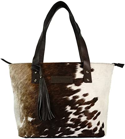 DI TOMASO Cowhide Purse Western Style - Genuine Leather Purse Limited  Edition For Woman, Western Tote Handbag With Bi-color Pattern Garanted Whit