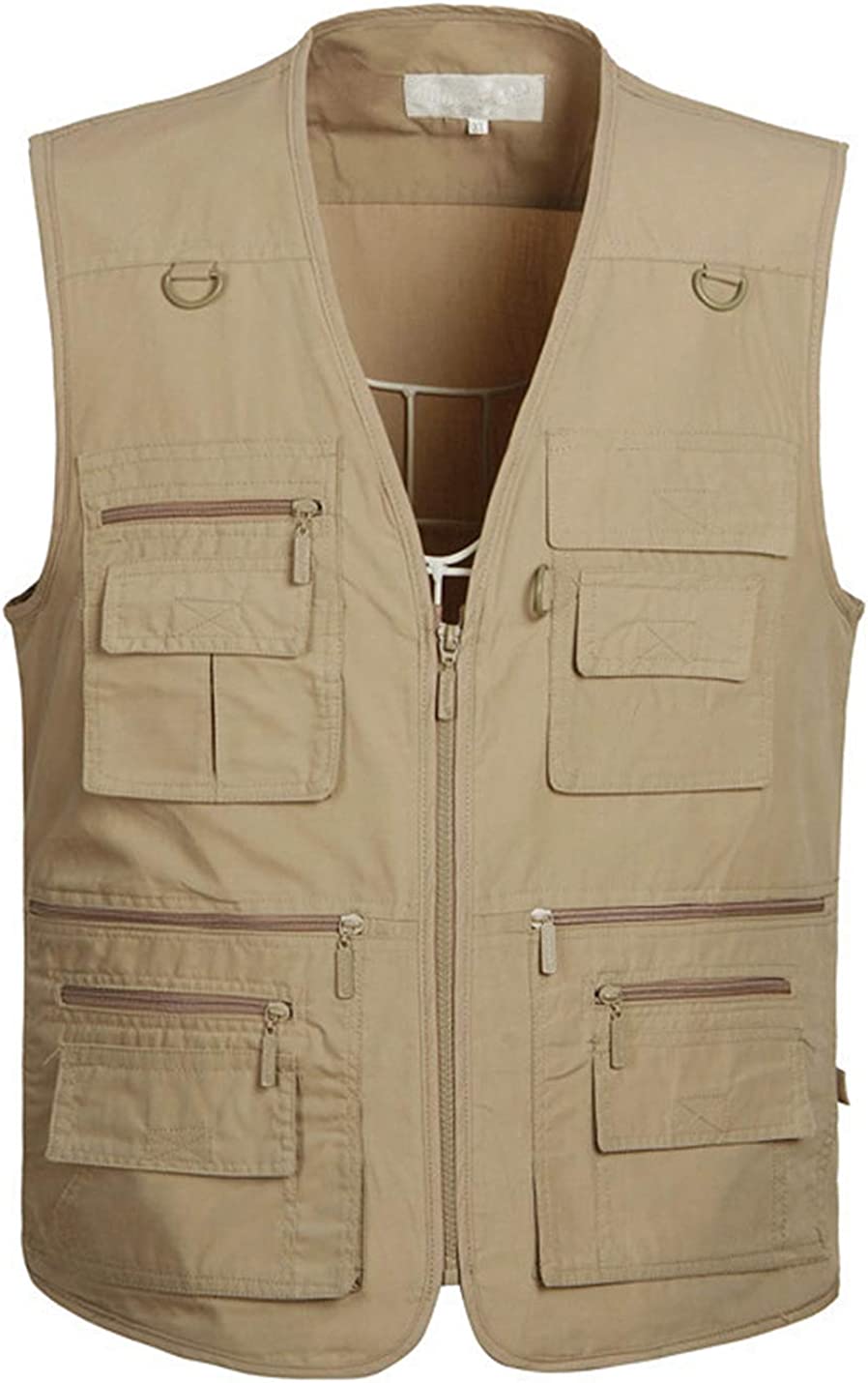 Flygo Men's Summer Casual Outdoor Utility 16 Pockets Journalist Fishing  Photo Travel Vest Plus Size (X-Large, Beige) 