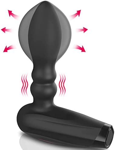 xofoco Beads Inflatable Plug Silicone Butt Plug, Black, M