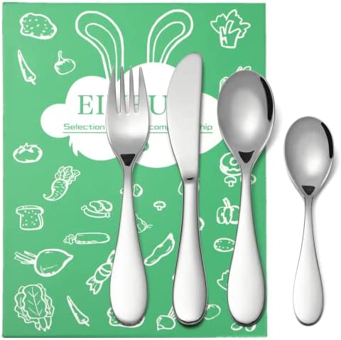 Kids Silverware Set, Poylim Children's Flatware,Safe Toddler Utensils, 4  Child Forks and 4 Child Spoons