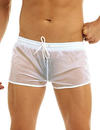 Evankin Mens Sexy Star Mesh Shorts See Through Fishnet Loose Shorts Sheer  Lounge Underwear Boxer Trunks