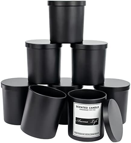 Craft & Venture Candle Jars for Making Candles - 6 Pack, 10oz Glass Jar with Bamboo Lids, Matte Black, Empty Candle Containers - Candle Vessels for