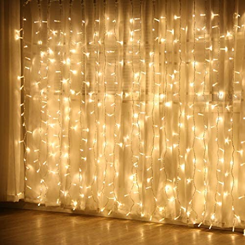 JMEXSUSS Remote Control Curtain Lights, 300 LED Window Curtain String Light for Wedding Party Backdrop Home Garden Bedroom Outdoor Indoor Wall Hang, Halloween Lights (Warm White): Home Improvement
