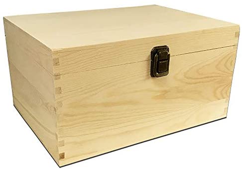 Unfinished Wood Classic Box with Hinged Lid for Arts, Crafts, Hobbies and Home Storage