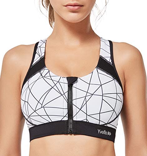 Yvette Women Racerback Sports Bras for High Impact Workout Fitness Front Zip Closure Wirless, Plus Size at Women’s Clothing store