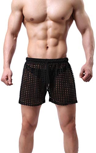 Men's Mesh Sheer See Through Boxers Shorts Drawstring Swim Surf Trunks  Underwear Breathing Watershort Lounge Pants With Pockets