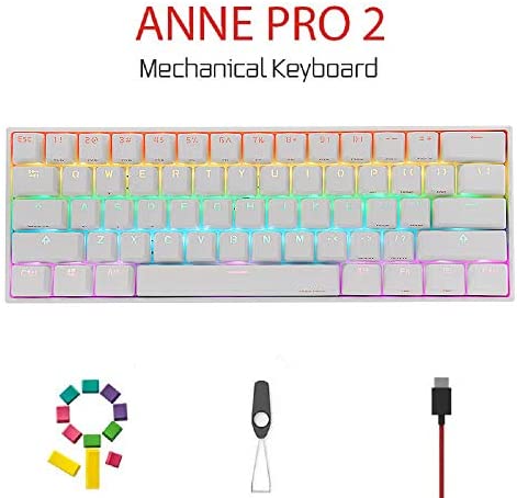 CORN Anne Pro 2 Mechanical Gaming Keyboard 60% True RGB Backlit - Wired/Wireless Bluetooth 5.0 PBT Type-c Up to 8 Hours Extended Battery Life, Full Keys Programmable (Gateron Brown, White): Computers & Accessories