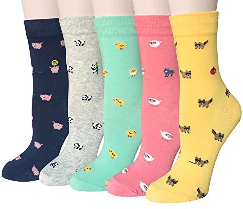 Chalier 5 Pairs Womens Cute Animal Socks Colorful Funny Casual Cotton Crew Socks, Style 01, Free size at Women’s Clothing store