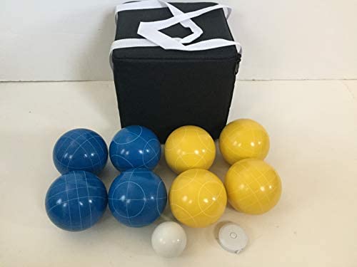New Listing - (19 of 28) Unique Bocce Sets - 107mm with Blue and Yellow Balls, Black Bag : Sports & Outdoors