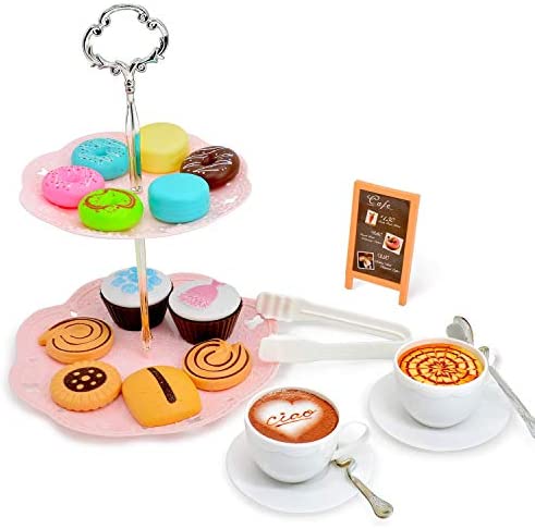U DREAM Pretend Play Food Set, Low Tea Set for Kids, Dessert and Coffee Toy Set: Toys & Games