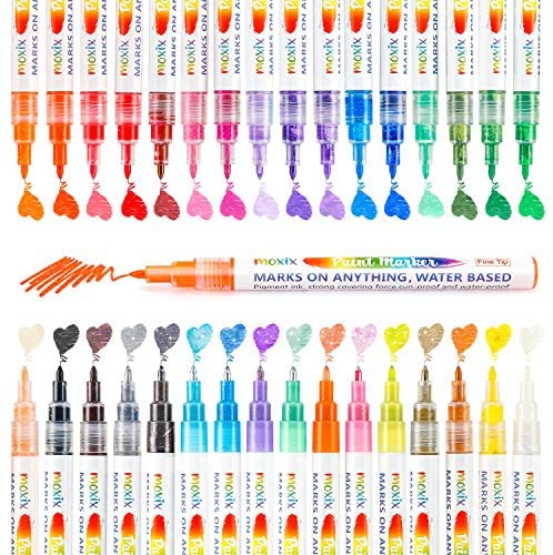 32 Colors Acrylic Paint Marker Pens- Include 10 Glitter Markers, For Rock Painting, Paper, Plastic, Ceramic, Glass, Wood, Metal, Canvas. Water Based, Acid Free Non Toxic, Quick Dry, Fine Tip: Office Products