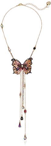 Betsey Johnson (GBG) Gold Butterfly Y-Shaped Necklace, Pink, One Size: Jewelry