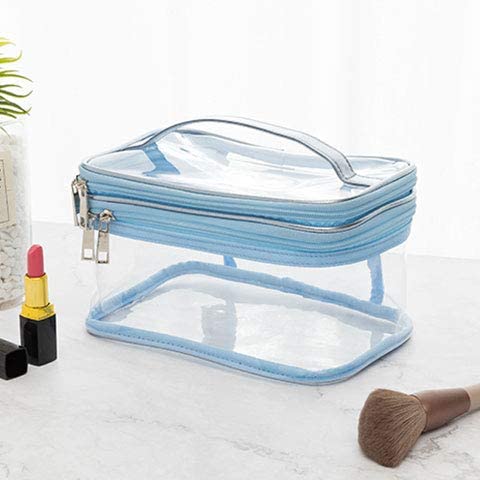 M-choice Portable 2 ply Clear Makeup Bag Waterproof Transparent Travel Storage Pouch Cosmetic Toiletry Bag With Handle for Women (Blue)