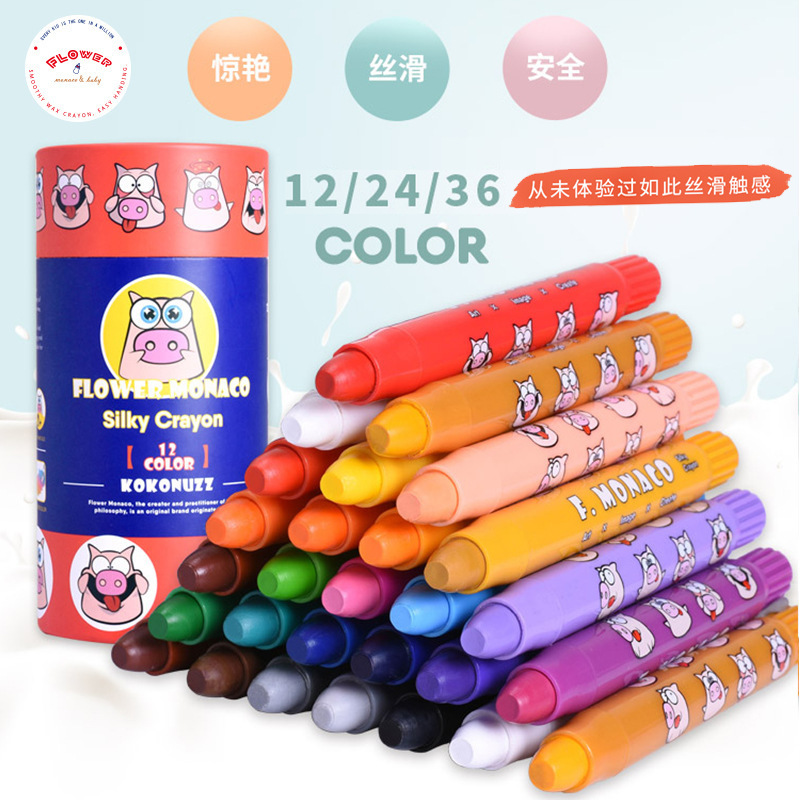 Lebze Washable Jumbo Crayons for Toddlers, 24 Colors Non Toxic Twistable Crayons Set, Silky Bath Crayons for Babies and Kids Flower Monaco