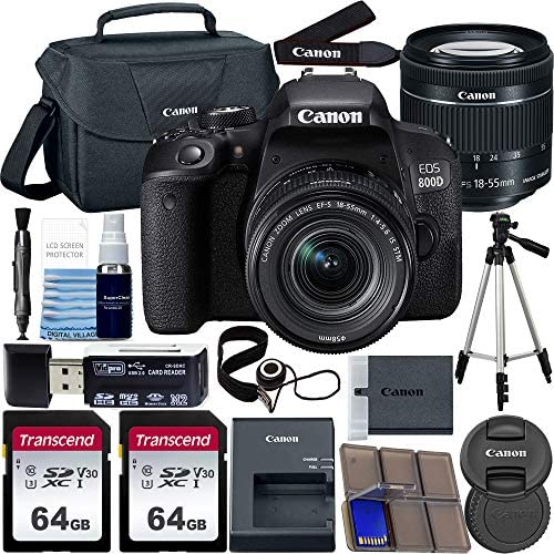Canon EOS 800D DSLR Camera with 18-55mm is STM Lens with Preferred Accessory Bundle – Includes 2X 64GB SD Memory Cards + Canon Carrying Case + Tripod + Card Reader + More : Camera & Photo