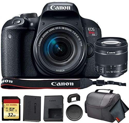 Canon EOS Rebel T7i DSLR Camera with 18-55mm Lens with 32GB Memory Card, Premium Soft Case, and More - Starter Bundle (Renewed) : Camera & Photo