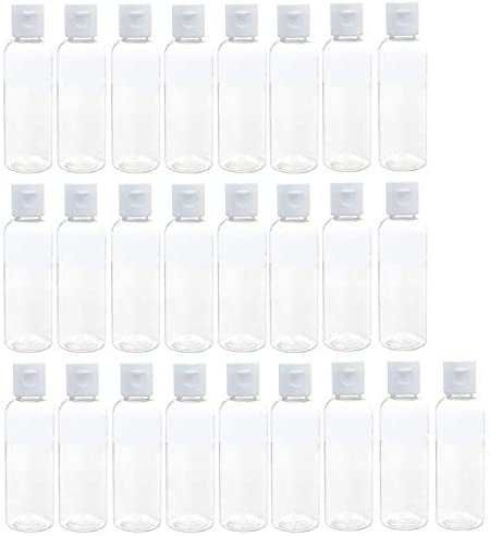 2 Ounce/60ml Plastic Empty Bottles with Flip Cap, Refillable Cosmetic Bottles, Air Flight Travel Bottles for Shampoo, Liquid Body Soap, Toner, Lotion, Cream - Clear - BPA-free - Set of 25