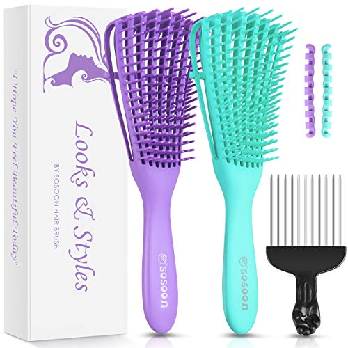 2 Pack Detangling Brush, Sosoon Detangle Hair Brush for Hair Textured 3a to 4c Kinky Wavy/Curly/Coily/Wet/Dry/Oil/Thick/Long/Short Hair, Green&Purple : Beauty