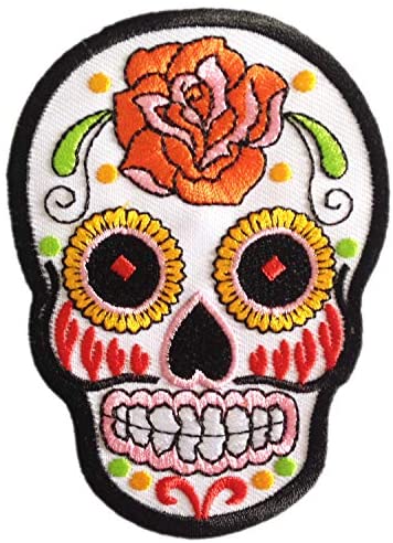 Sugar Skull Halloween day of the dead patches for jackets Sunny Buick Tattoo Rock Punk Sew Embroidered Applique Craft Accessory for decorate your Clothes Jeans Tshirt Jacket Pant Bag Backpack White: Home & Kitchen