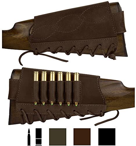 BRONZEDOG Adjustable Leather Buttstock Cartridge Ammo Holder for Rifles 12 16 Gauge or .30-30 .308 Caliber Hunting Ammo Pouch Bag Stock Right Handed Shotgun Shell Holder : Sports & Outdoors