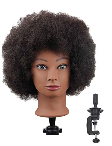 African American Mannequin Head with 100% Human Hair Manican Head with Stand for Styling Hair Blowing Hair Cutting Braiding (Afro Style) : Beauty