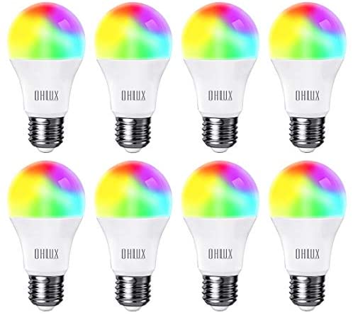 OHLUX Smart WiFi LED Light Bulbs 100W Equivalent 900Lumen Compatible with Alexa and Google Home (No Hub Required), RGBCW Multi-Color, Warm to Cool White Dimmable, 9W E26 A19 Color Changing Bulb-8PACK