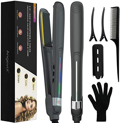 Flat Iron Hair Straightener and Curler 2 in 1, Upgrade Ceramic 3D Floating Flat Iron with Metal Ceramics Heater – Straightens & Curls All Hair Types and Lengths, Frizz-free & Anti-static Ionic Plates : Beauty