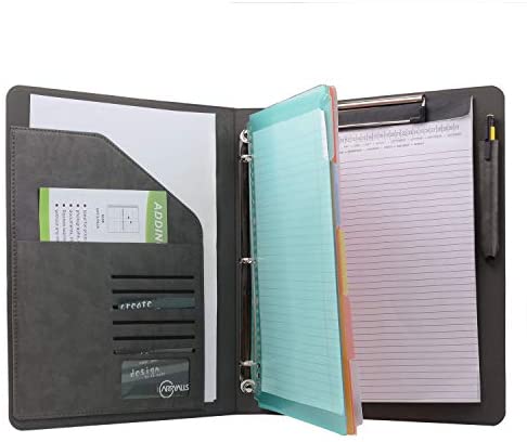 Binder Portfolio Organizer with Color File Folders, Business and Interview Padfolio with 3-Ring Binder, Clipboard : Office Products