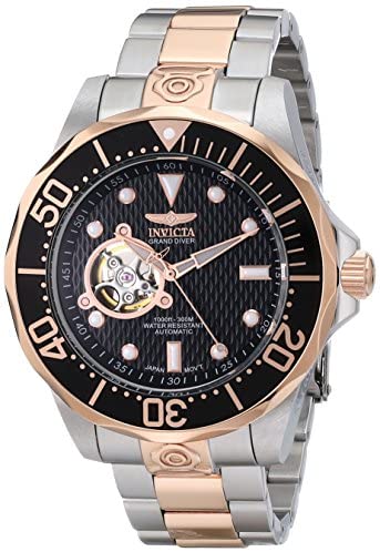 Invicta Men's 13708 Grand Diver Automatic Black Textured Dial Two-Tone Stainless Steel Watch: Watches