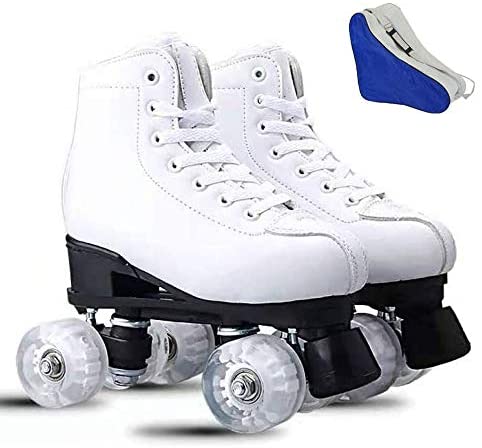 Women's Roller Skates Pu Leather Four-Wheel Roller Skates, High-Top Shiny Roller Skates with Shoe Bag for Adult, Boys, Girls : Sports & Outdoors