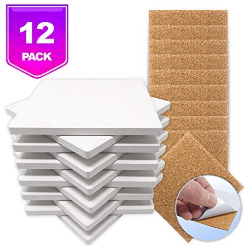Ceramic Tiles for Crafts Coasters Use with Alcohol Ink or Acrylic Pouring DIY Make Your Own Coasters GOH DODD 4x4 Inch 10 Pieces Square Unglazed Stone with Holder and Cork Backing Pads
