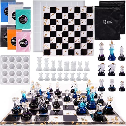 Endoto Chess Set with Checkers Board Silicone Resin Mold, 16