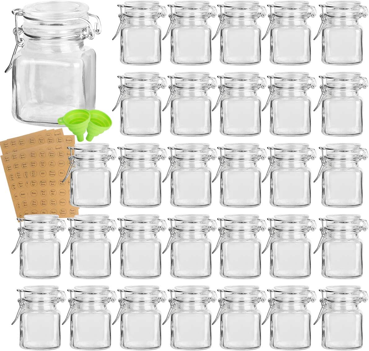 Churboro 24 Glass Spice Jars with Bamboo Airtight Lids, 400 Spice Labels,  Funnel