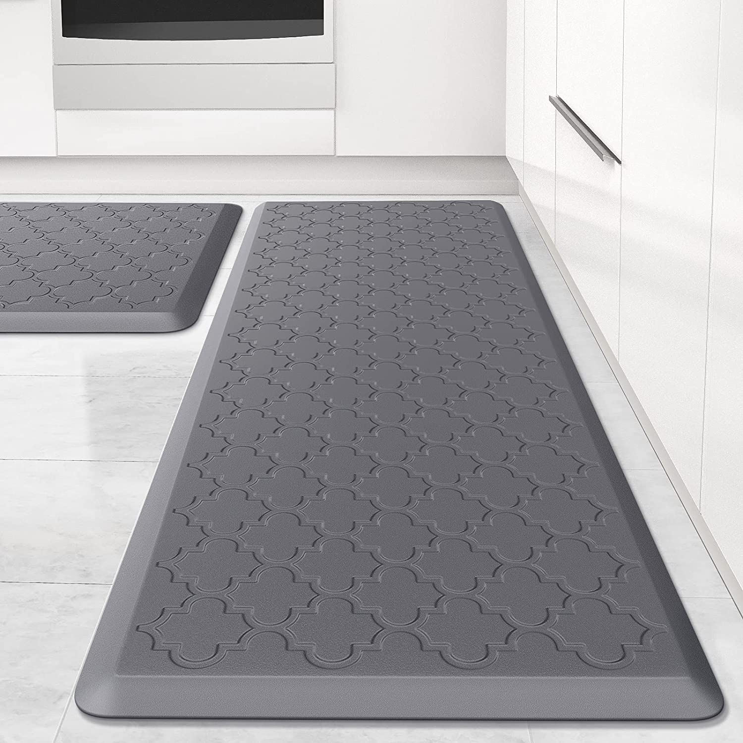 Anti Fatigue Kitchen Mat Set of 2 Pieces,Farmhouse Blue Kitchen Rugs and  Mats,Waterproof Non Slip Memory Foam Cushioned Comfort Kitchen Floor Mat,Padded  Kitchen Mats for Standing(17''x30''+17''x47'') 