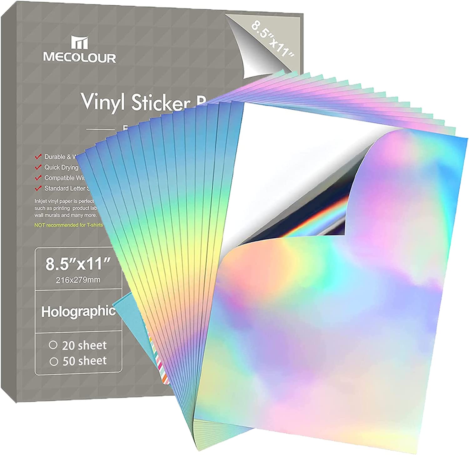 Koala Holographic Sticker Paper Clear RAINBOW Holographic Overlay Vinyl  Sticker Paper, Transparent Self-Adhesive Laminting Sheets A4 