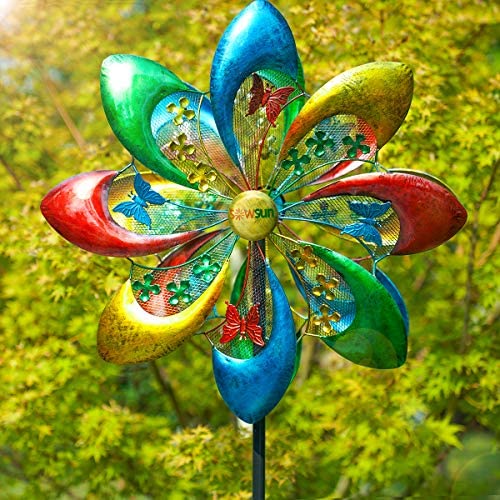 Wholesale Sowsun Wind Spinner Outdoor, Colorful Flower 8-blade Metal 